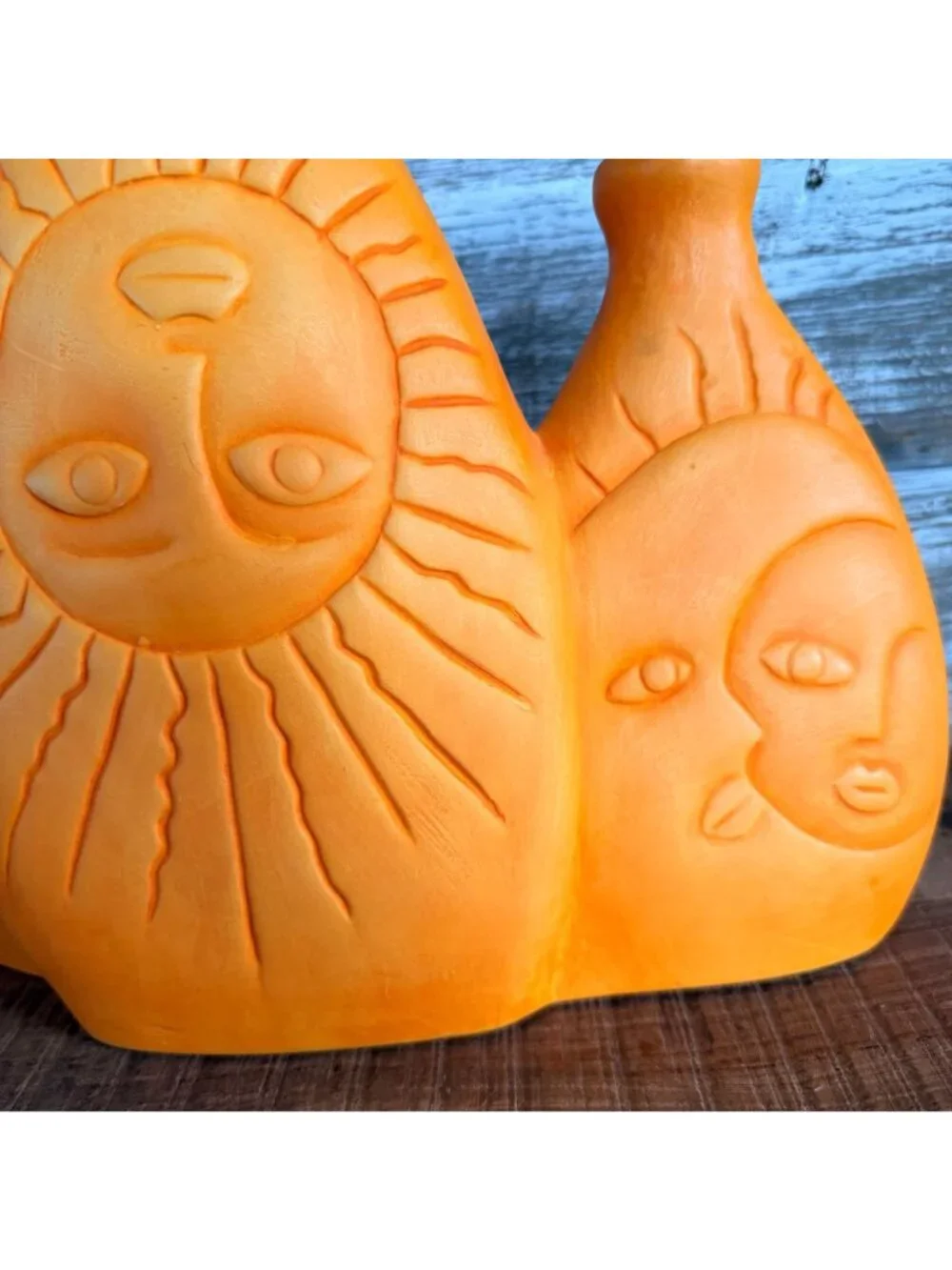 Vintage Mexican Celestial Sun & Moon Face Vase 11